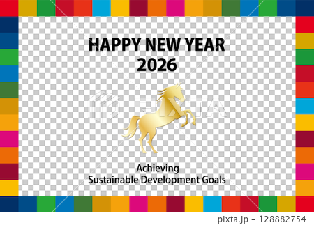 SDGs 17 color frame and horse icon New Year's card 2026 (horizontal) SDGs 17 color frame and horse icon New Year's card 2026 (horizontal) 128882754