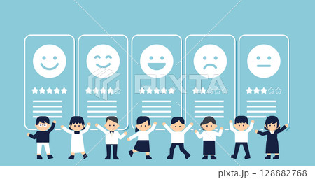 顧客レビュー評価アイコン｜星 顔文字アイコン ベクター素材 背景 アイキャッチ 128882768