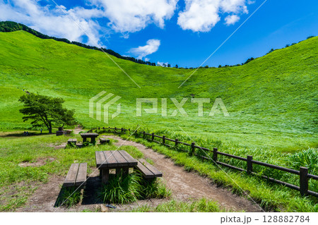 奈良県曽爾村 真夏の曽爾高原と遊歩道 奈良県曽爾村 真夏の曽爾高原と遊歩道 128882784