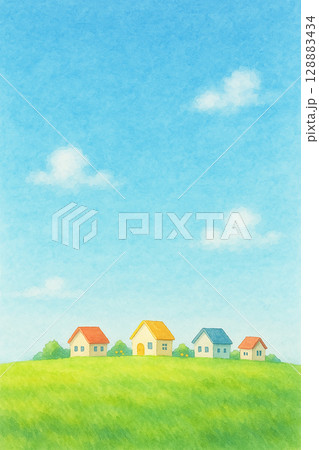 町並みと草原の縦長背景 128883434