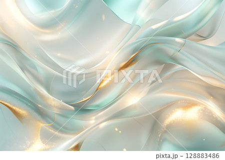 金とグリーンの光沢が流れる抽象的な高級感ある背景 金とグリーンの光沢が流れる抽象的な高級感ある背景 128883486