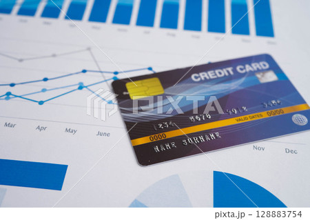 Credit card on graph paper for online shopping, security finance business. 128883754
