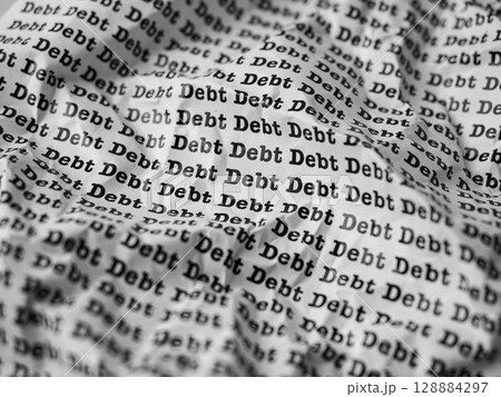 Words Debt Seamless print on crumpled paper for business background. 128884297