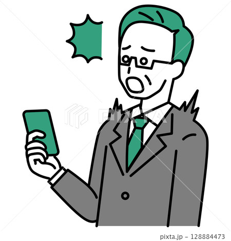 スマートフォンの画面を見て驚く中年のスーツの男性 128884473