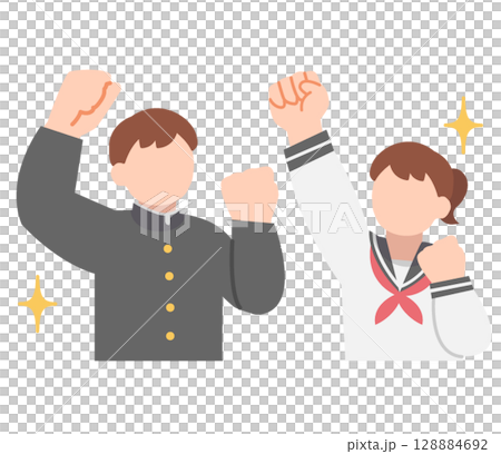 Men and women in school uniforms making a fist pump (upper body) Men and women in school uniforms making a fist pump (upper body) 128884692