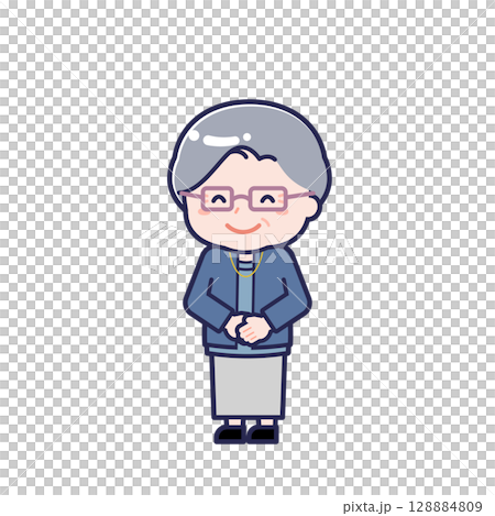 Senior in plain clothes / diagonal / female 01 128884809