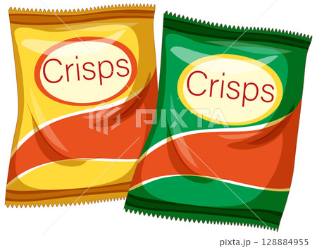 Two Colorful Potato Crisp Snack Bags Vector Illustration 128884955