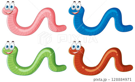 Colorful Cartoon Worms with Expressive Faces Colorful Cartoon Worms with Expressive Faces 128884971