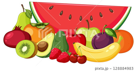 Colorful Assorted Fruits Vector Illustration on White Background 128884983