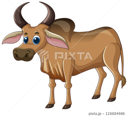 Cartoon Buffalo Illustration with Expressive Eyes 128884986