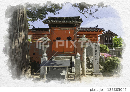 水彩画風　吉備津神社　厳島神社　広島県福山市 128885045