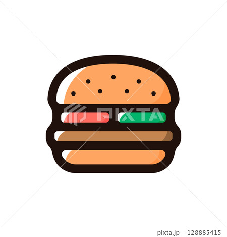 ハンバーガーのイラストアイコン（ファストフード・カフェ・飲食メニュー素材） 128885415