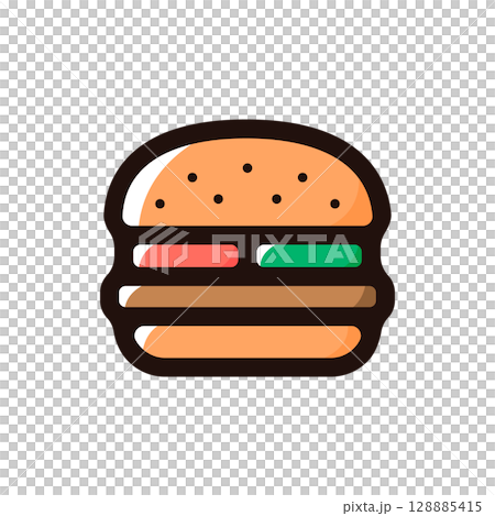 ハンバーガーのイラストアイコン（ファストフード・カフェ・飲食メニュー素材） 128885415