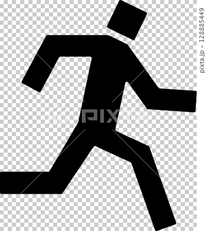 角張った人が走っている白黒のアイコン 128885449