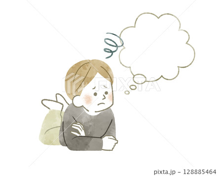 悩んでいる男性-水彩 悩んでいる男性-水彩 128885464