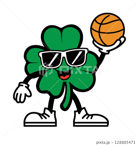 Cool Four Leaf Clover Playing Basketball 128885471