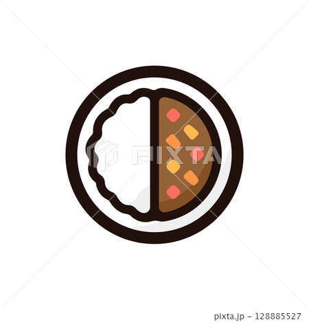カレーライスのイラストアイコン（日本食・レストラン・飲食メニュー素材） 128885527