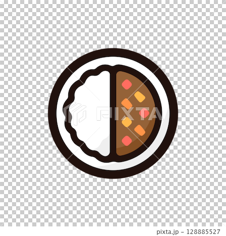 カレーライスのイラストアイコン（日本食・レストラン・飲食メニュー素材） 128885527