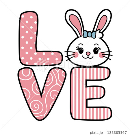 LOVE Bunny Letter Art Illustration with Pink Patterns LOVE Bunny Letter Art Illustration with Pink Patterns 128885567