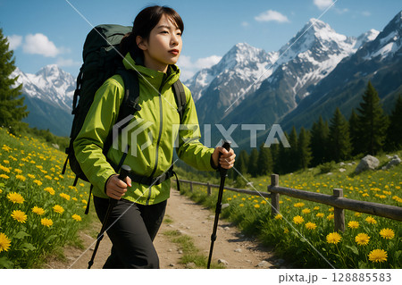 登山をする女性 128885583