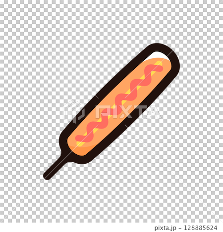 香腸、法蘭克福香腸插圖圖示（速食、小吃攤、餐廳菜單素材） 128885624