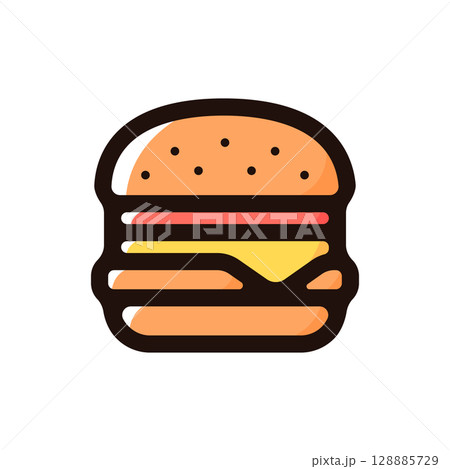 チーズバーガーのイラストアイコン（ファストフード・カフェ・飲食メニュー素材） 128885729