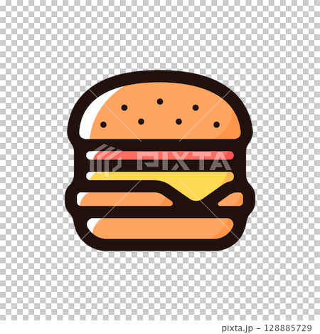 チーズバーガーのイラストアイコン（ファストフード・カフェ・飲食メニュー素材） 128885729