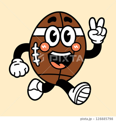 Cartoon American Football Character Running with Peace Sign Cartoon American Football Character Running with Peace Sign 128885798