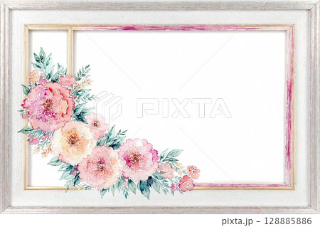 白い木製フレームと薔薇 128885886