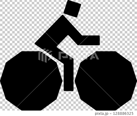Black and white icon of a square person riding a bicycle Black and white icon of a square person riding a bicycle 128886325