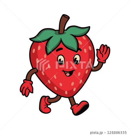 Cartoon Strawberry Character Walking with Smile Cartoon Strawberry Character Walking with Smile 128886335