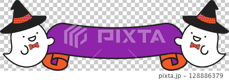 插畫資料：萬聖節鬼魂與標題絲帶 128886379