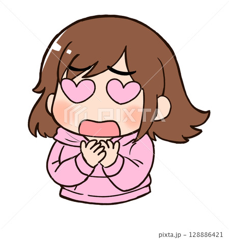 胸に手を当てた目がハートの女の子 128886421