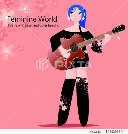アコースティックギターで弾き語りをする可愛い女性 128886504