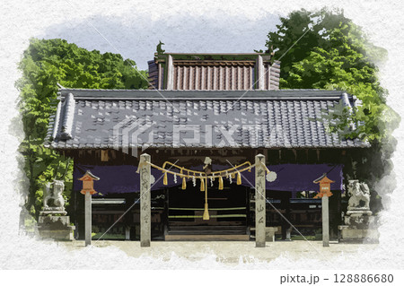 水彩画風　吉備津神社　櫻山神社　広島県福山市 128886680
