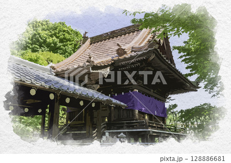 水彩画風　吉備津神社　櫻山神社　広島県福山市 128886681