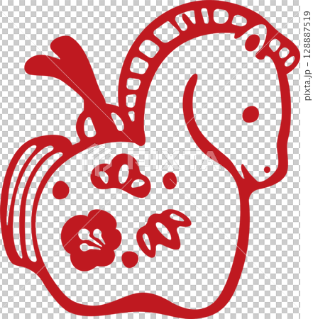 年賀2026　土鈴　午年　午　馬年　馬　年賀状素材　2026　手描き　かわいい　モダン　イラスト 128887519