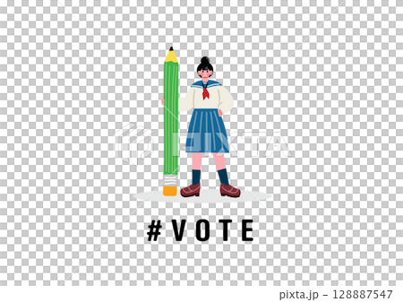 大きな鉛筆を持つ女子高生 128887547