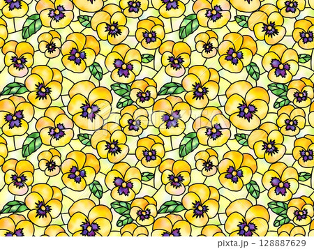 パンジーのステンドグラスのシームレスパターン　A-8' 128887629