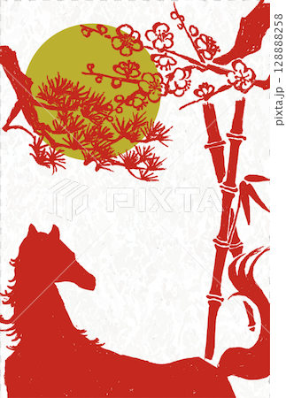 2026 Year of the Horse New Year's card template Hand-drawn illustration of the zodiac sign of the horse 128888258