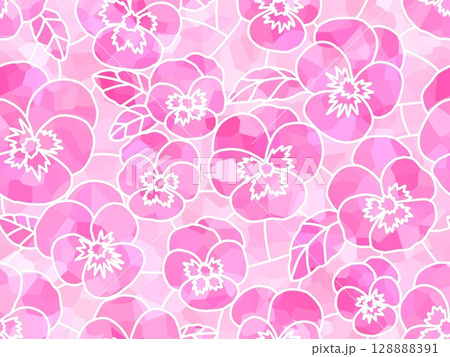 パンジーのステンドグラスのシームレスパターン　B-6 128888391