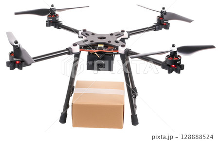 Delivery drone with the package isolated on white background png transparent clipart. 128888524