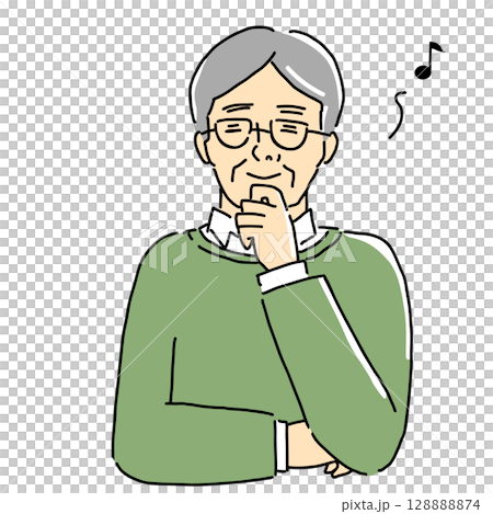 Illustration of a senior man thinking about fun things Illustration of a senior man thinking about fun things 128888874