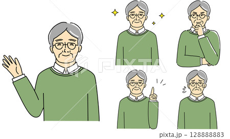 シニア男性の表情セットのイラスト 128888883
