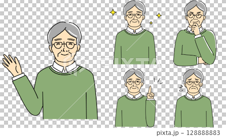 シニア男性の表情セットのイラスト 128888883