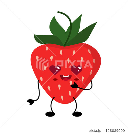 Strawberry character with heart eyes in kawaii style 128889000
