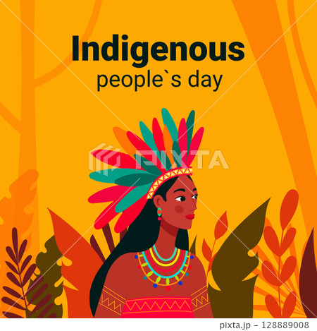 Illustration for Indigenous People s Day with tribal woman Illustration for Indigenous People s Day with tribal woman 128889008