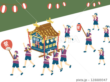 お祭りを楽しむ人達 128889347