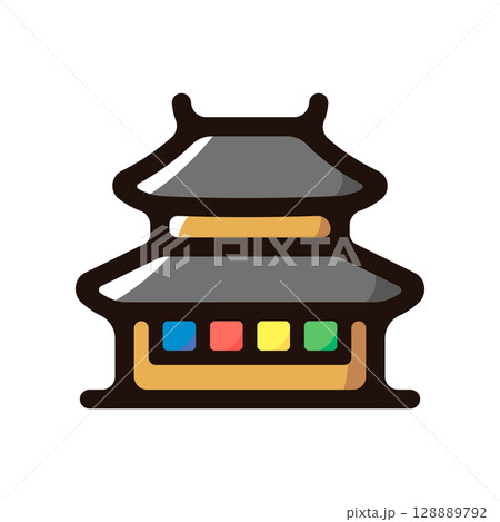お寺、寺院、仏殿のイラストアイコン（日本・伝統文化・観光素材） 128889792
