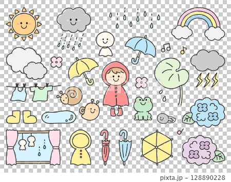 Cute illustration set for rainy season 128890228